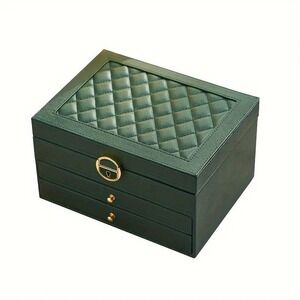 3 Layer PU Leather Soft Lining Jewelry Box, Large Organizer for Women Green US